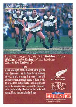 1995 Card Crazy Authentics Rugby Union NPC Superstars #3 Mark Weedon Back